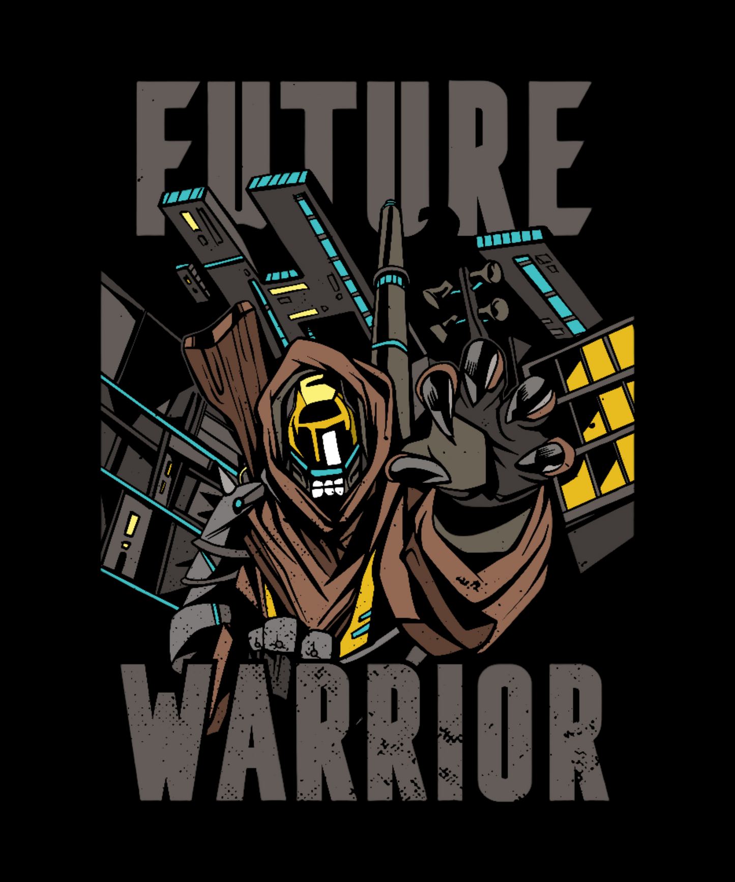 Aavara Future Warrior Black Oversized Graphic Printed Tshirt