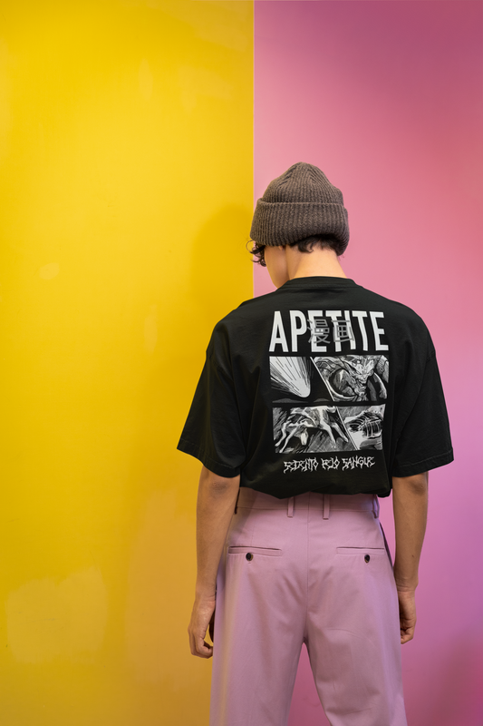 Apetite Black Oversized Graphic Printed Tshirt