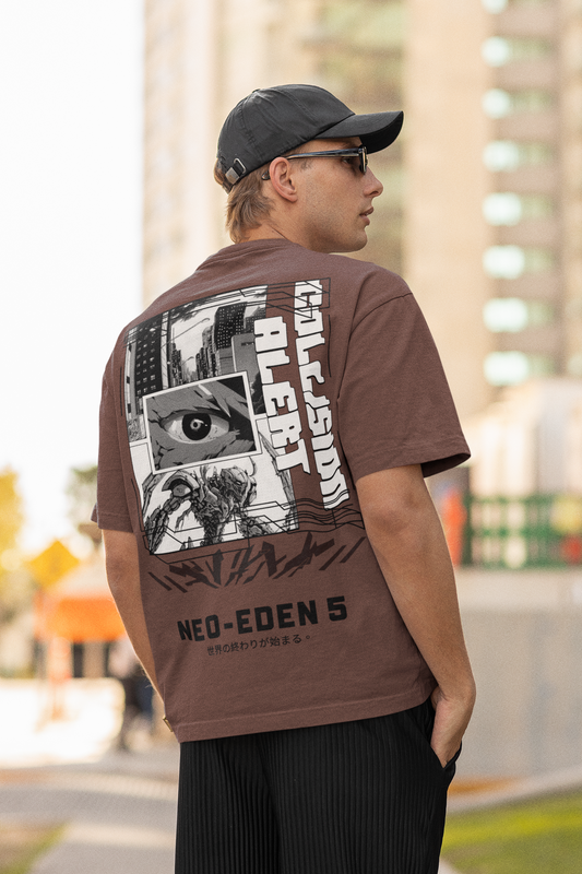 The Collision Alert Brown Oversized Graphic Printed Tshirt