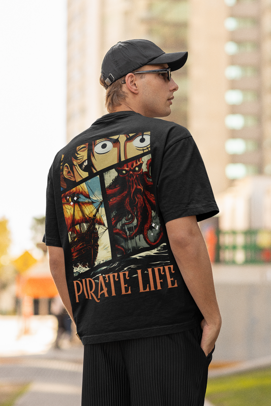 Pirate Life Black Oversized Graphic Printed Tshirt