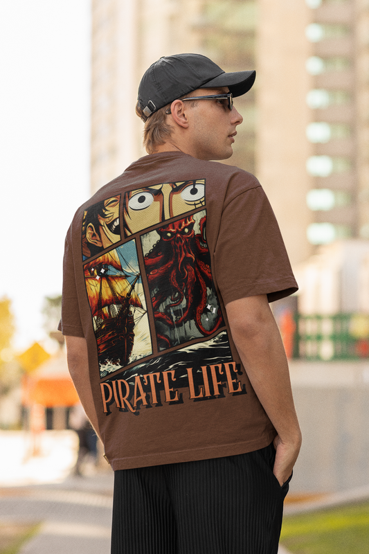 Pirate Life Brown Oversized Graphic Printed Tshirt