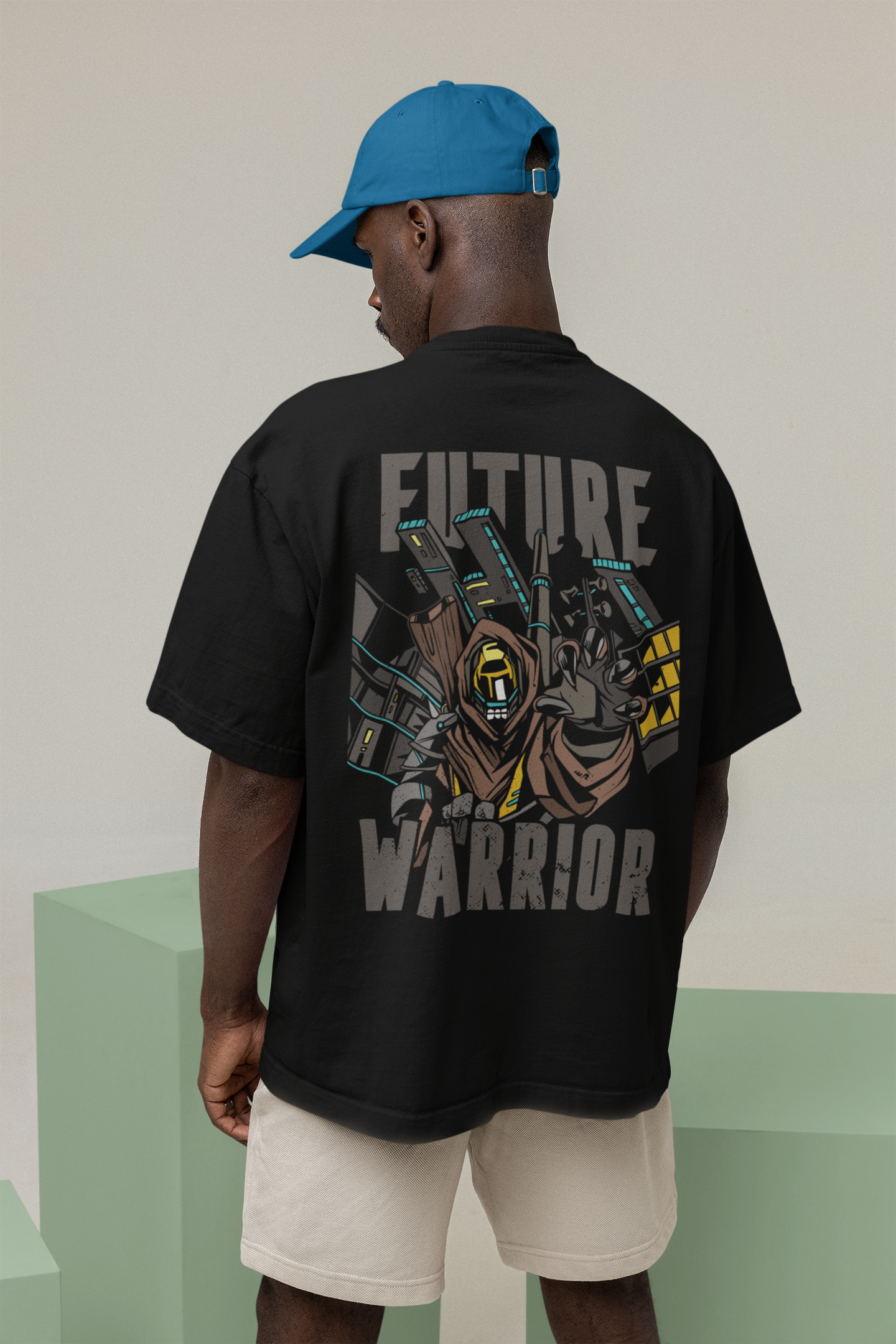 Aavara Future Warrior Black Oversized Graphic Printed Tshirt