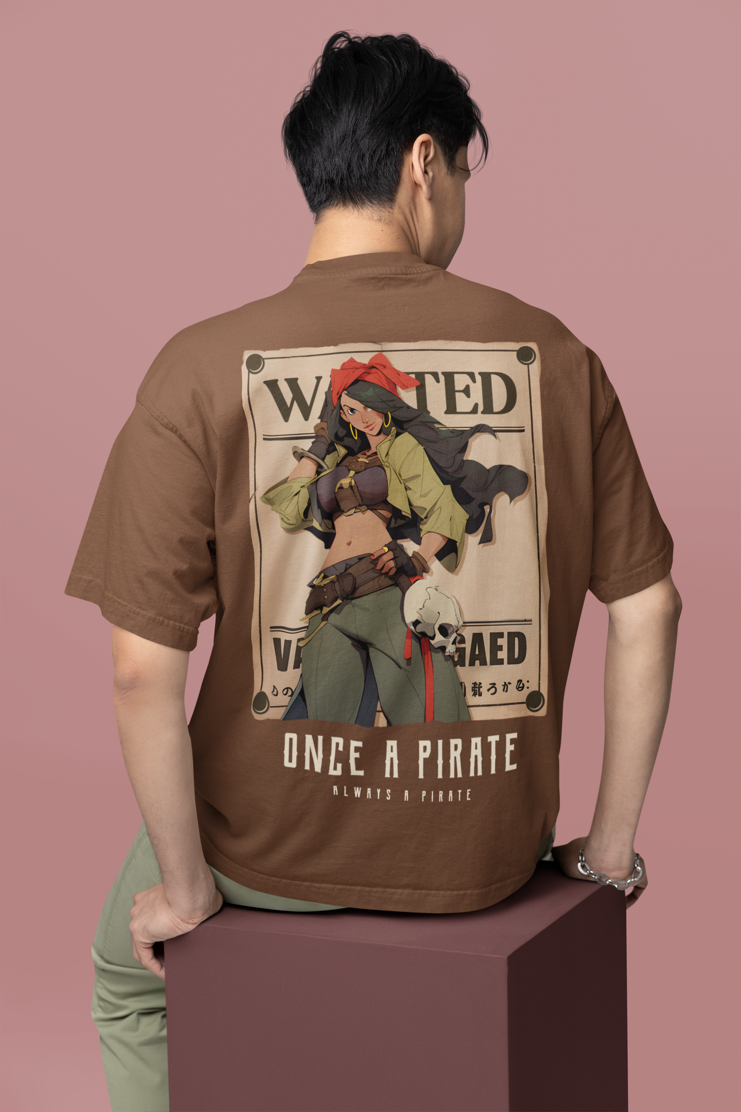 Pirate Brown Oversized Graphic Printed Tshirt